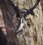 Real crocodile tooth necklace in carved stainless steel on cord