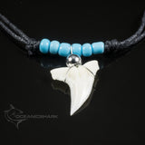 turquoise beads shark tooth necklace on black cord oceanicshark australia