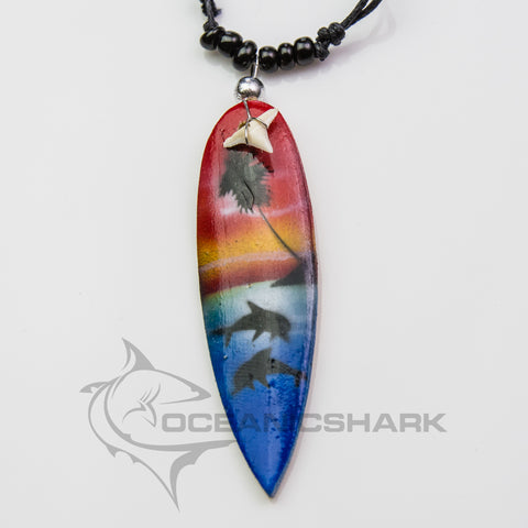 Sharks tooth surf board dolphin sunset palm tree c157