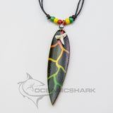 Shark teeth necklace surf board rasta lightning c174
