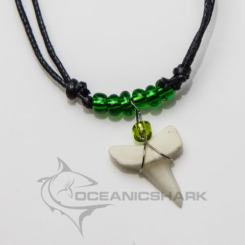 Mako shark teeth necklace for sale opaque green c19