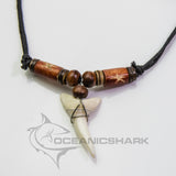 Large Mako shark tooth wood cow bone star carving bead c202