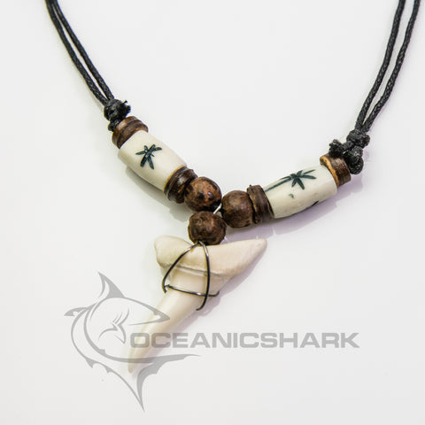 Large Mako shark tooth wood cow bone star carving bead c203