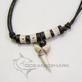 Large Mako shark tooth wood fish bone spine necklace c205
