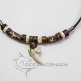 Shark's teeth necklace leather choker bone star carving c208
