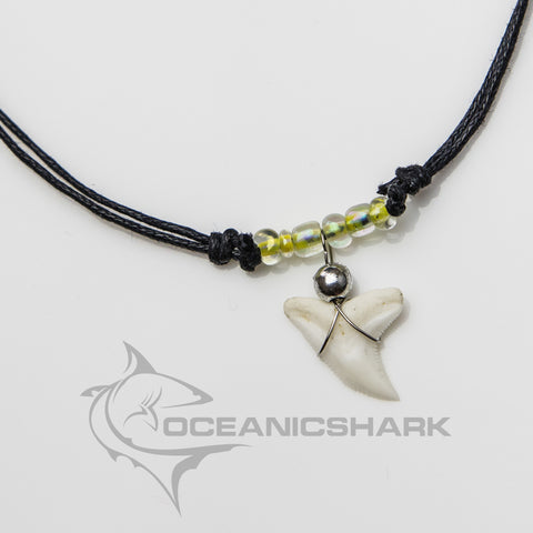 Shark teeth necklace neon yellow with purple tinge c30