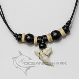 Shark teeth necklace wood beads black white c36