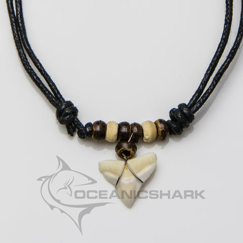 Bull shark tooth necklace eco coconut wood beads c46