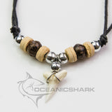 Sharks tooth necklace chrome wood beads c54