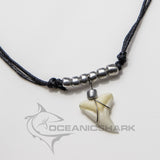 Shark tooth necklace with grey silver beads and real whaler shark tooth on adjustable black cord oceanicshark Australia