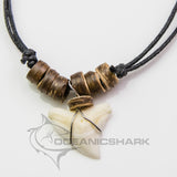 Bull shark tooth necklace natural wood c95