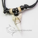 Large Mako shark tooth black white wood beads c98