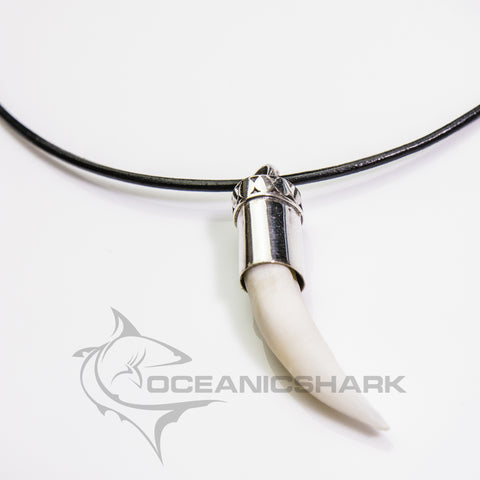 crocodile tooth silver necklace on leather cord oceanicshark