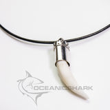 crocodile tooth silver necklace on leather cord oceanicshark