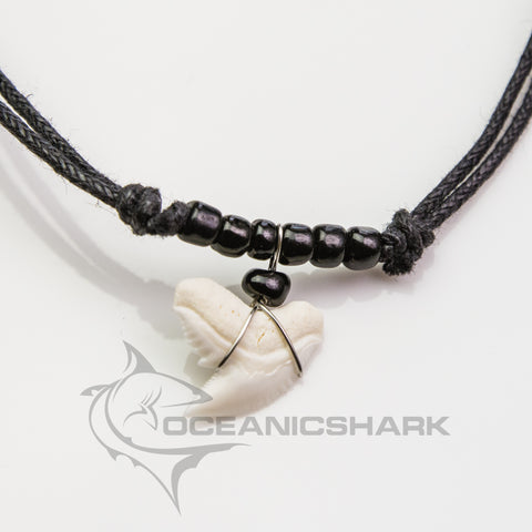 Tiger shark tooth necklace with black beads wholesale 
